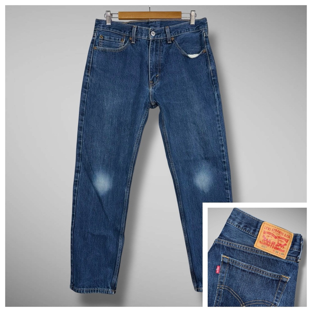 Levis 505 Jeans Mens 33x30 Blue Denim Straight‎ Leg Comfort Faded Knees